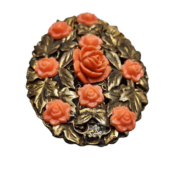 Vintage Carved Celluloid Large Brooch (A1103) - Picture 2 of 5